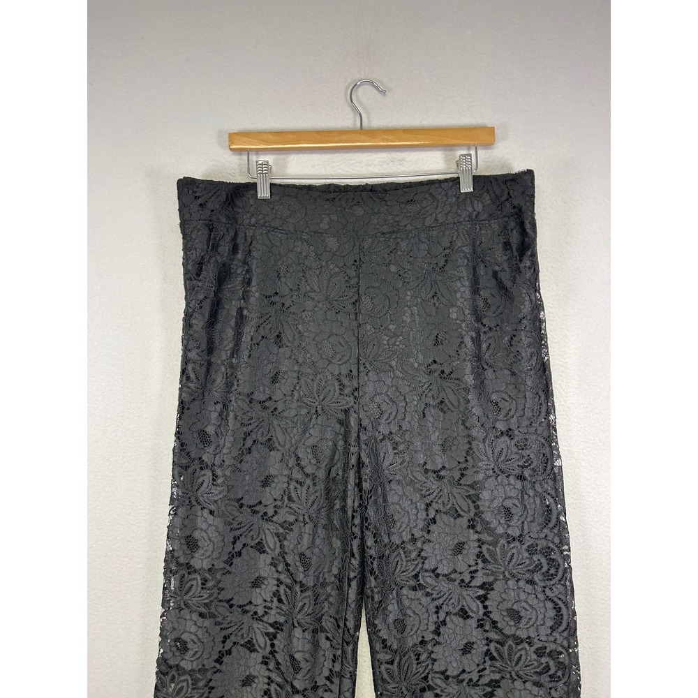 Gothic Romantic Studio 1886 Womens XL 16 Black Floral Lace Wide Leg Crop Pants - Picture 8 of 10